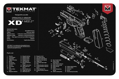TekMat TEKR17XDMOD2 Springfield Armory XD MOD 2 Cleaning Mat Black/White Rubber 11"x17" Springfield Armory XD MOD 2 Parts Diagram