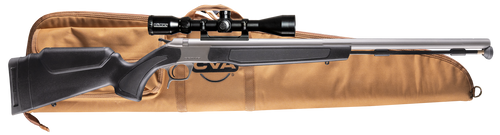 CVA PR2050SSCP Optima Scope Package 50 Cal 26" Stainless Fluted Barrel, Drilled & Tapped Stainless Steel Receiver, Fixed Black Synthetic Stock, Konus 3-9x40mm BDC, Rifle Case, Aerolite Bullets