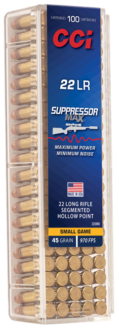 CCI 22SMX Suppressor Max  22LR 45gr Segmented Hollow Point 100 Per Box/50 Case