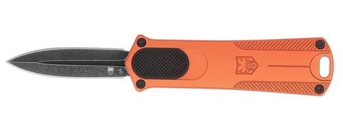 CobraTec Knives 952ORGDAGNS 952  Small 1.75" OTF Dagger Plain Black Stonewashed D2 Steel Blade, 3" Orange Aluminum Handle