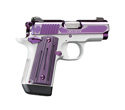 Kimber Mfg, Inc 3300214 Micro 9  9mm Luger 7+1 3.15" Stainless Ramped Steel Barrel, Purple PVD w/Border Engraving Stainless Steel Serrated Slide, Kimpro II Silver Aluminum Frame, Black/Purple G10 Grip