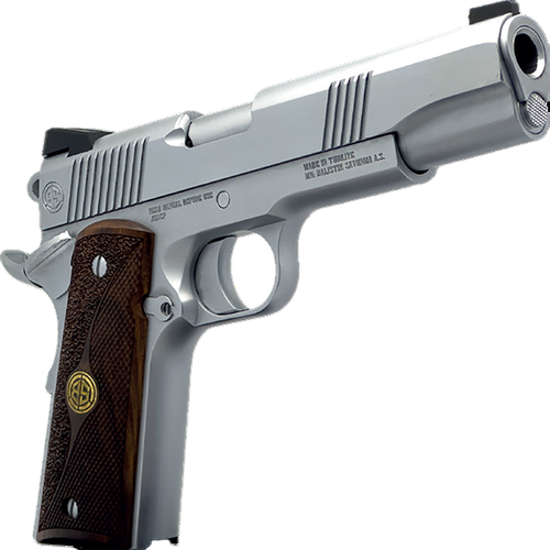 Dickinson LLC DKSN9B 1911 Adam B Commander Frame 9mm Luger 9+1 4.25" Stainless Button Rifled Barrel, Stainless B Serrations Slide, Stainless Steel Frame, Wood Grip