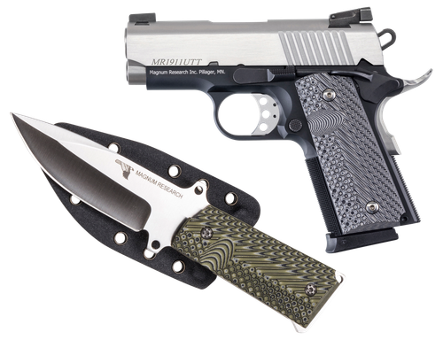 Kahr Arms DE1911UTTK Desert Eagle 1911 U w/1911 Knife 45 ACP 6+1 3" Stainless Serrated Slide, Two-Tone w/Black Finish Aluminum Frame w/Beavertail, Black/Gray G10 Grips