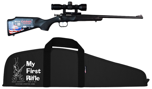 Crickett KSA2240BSC Youth Package 22 LR Caliber with 1rd Capacity, 16.12" Barrel, Blued Metal Finish & Black Synthetic Stock Right Hand (Youth) Includes Scope & Case