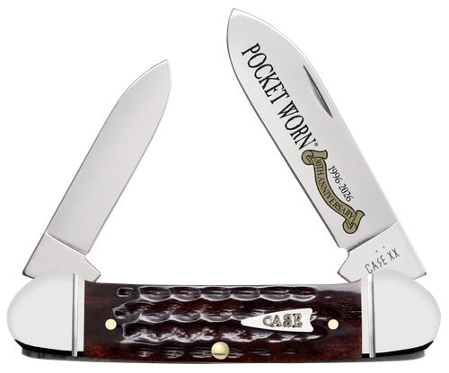 Case 55235 Pocket Worn Canoe Folding 2" Pen/2.63" Spear Plain Tru-Sharp SS Blade, Mahogany Corn Cob Jigged Bone Handle