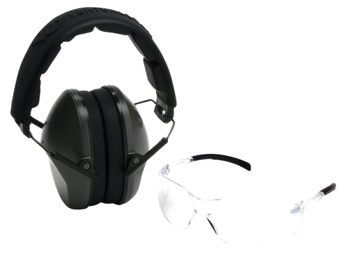 Pyramex VGCOMBO310  Earmuff/Glasses Combo Kit Over the Head Clear Lens Wraparound Clear Frame