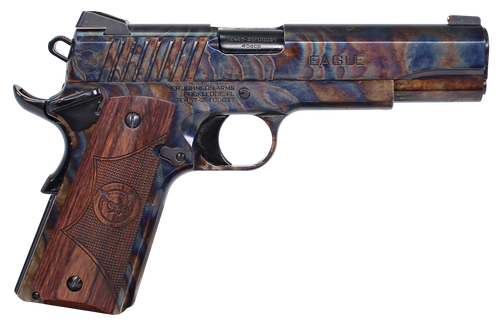 Iver Johnson Arms EAGLECC Eagle Gen2 CC Government 45 ACP 8+1 5" Polished Black PVD Crowned Barrel, Color Case Hardened Steel Serrated Slide & Steel Frame w/Beavertail, Dymondwood Engraved w/Logo Grip