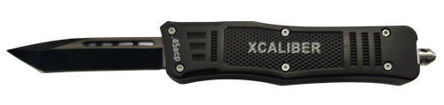 Xcaliber Knife Company  45 ACP  3.25" OTF Tanto Plain Black 440C SS Blade, 4.64" Steel Handle