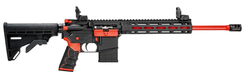 Tippmann Arms A101342 M4-22 Redline 22 LR 10+1 16" Red Duracoat Fluted Threaded Barrel, Matte Black Aluminum Receiver w/Picatinny Rail, M-LOK Handguard, Composite Forend, Black Adj CAR15 Polymer Stock