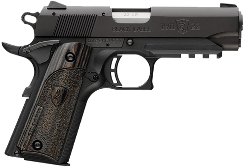 Browning 051817490 1911-22 Black Label Compact Frame 22 LR 10+1, 3.63" Stainless Steel Barrel, Matte Black Serrated Slide & Polymer Frame w/Beavertail & Picatinny Rail, Black Laminate Stippled Grip
