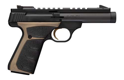 Browning 051614490 Buck Mark Field Target 22 LR 10+1 4.40" Matte Black Bull Threaded Barrel, Picatinny Rail Receiver, Matte Black FDE w/Black Overmold Grip