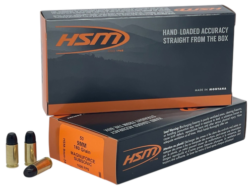 HSM 9MM24N   9mmLuger Subsonic 180gr Hard Cast Long Flat Nose 50 Per Box/10 Case