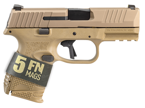 FN 66101643 509C Bundle 9mm Luger 24+1, 3.70" Black Recessed Crown Barrel, Flat Dark Earth PVD Serrated Steel Slide & Polymer Frame w/Picatinny Rail,  Ambidextrous, 5 Magazines