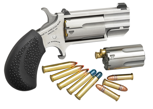North American Arms PUGDC Pug  22 LR or 22 WMR 5 rd 1" Barrel, Overall Stainless Steel Finish, Black Rubber Grip Includes Cylinder