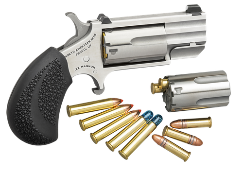 North American Arms PUGDC Pug  22 LR or 22 WMR 5 rd 1" Barrel, Overall Stainless Steel Finish, Black Rubber Grip Includes Cylinder