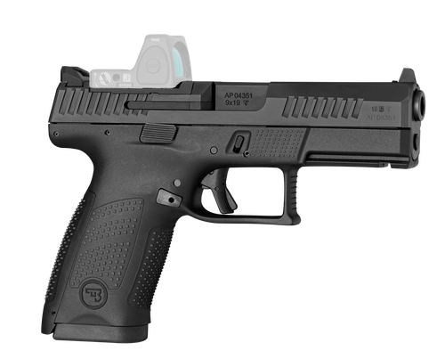 CZ-USA 91536 P-10 C  Compact Frame 9mm Luger 15+1 4.02" Black Carbon Steel Barrel, Black Nitride Optic Ready/Serrated Steel Slide, Black Polymer Frame w/Picatinny Rail, Interchangeable Backstrap Grip