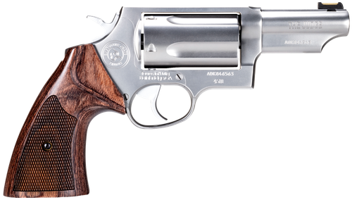 Taurus 2441EX039 Judge Executive Grade Medium Frame 45 Colt (LC) 410 Gauge 5rd 3" Hand Polished Satin Stainless Steel Barrel, Hand Polished Satin Stainless Steel Cylinder & Frame, Wood Grip