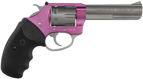 Charter Arms 52232 Pathfinder Lite 22 LR 8 Shot, 4.20" Matte Stainless Steel Barrel & Cylinder, Pink Aluminum Frame w/Black Finger Grooved Rubber Grip, Exposed Hammer