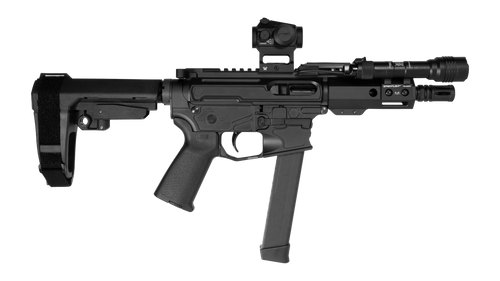 Shark Coast Tactical MNPCC00672 Midnight Bundle 9mm Luger 30+1 5" Threaded Barrel, Aluminum Receiver w/Picatinny Rail. M-LOK Handguard, Polymer SB Tactical SBA3 Brace, Vortex Crossfire Red Dot, Stream