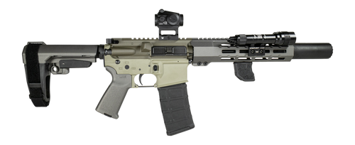Shark Coast Tactical SCCSNKYSD556002 Sneeky Pete Deluxe 5.56 NATO 30+1 7.50" Threaded Barrel Aluminum Receiver w/Picatinny Rail, M-LOK Handguard, Polymer SB Tactical SBA3 Brace, Vortex Crossfire Red D