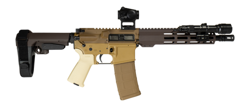 Shark Coast Tactical SCC06827KRA300-P Kraken 300 Blackout 30+1 10" Threaded Barrel, Aluminum Receiver w/Picatinny Rail, M-LOK Handguard, Polymer SB Tactical SBA3 Brace, Streamlight ProTac Rail Light 2
