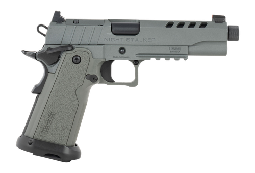 Tisas Arms 12500006 1911 Night Stalker 9mm Luger 17+1 5.30" Threaded Barrel, Gray Cerakote Carbon Steel Optic Cut/Serrated Slide & Frame w/Picatinny Rail, Polymer Grip