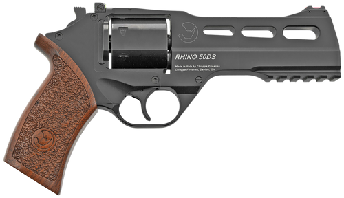 Chiappa Firearms 340220 Rhino 50DS  Small Frame 357 Mag 6 Shot, 5" Black Anodized Steel Vent Rib Barrel, Blued Steel Cylinder, Black Anodized Aluminum Frame, Walnut Grip, Concealed Hammer