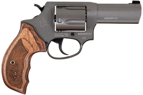 Taurus 26053CNS Defender 605  SA/DA 38 Special +P or 357 Mag 5 Shot 3" Barrel, Overall Tungsten Gray Cerakote Finished Steel, Altamont Wood Grip, Night Front Sight