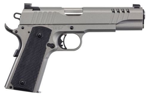 Auto-Ordnance 1911TCAC6N 1911 A1  45 ACP 7+1 5" Savage Silver Cerakoate, Serrated/Ported Slide,  Black Rubber Grips, TruGlo Night Sights