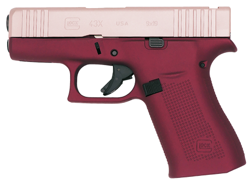 Glock PX4350204FRMOSHH G43X MOS Sub-Compact 9mm Luger 10+1 3.41" Black GMB Barre Pink Cerakote MOS Cut/Serrated Steel Slid Happy Hour Cerakote Polymer Frame w/Beavertail & Picatinny Rail Ambidextrous