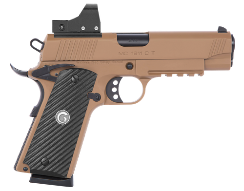 EAA GIRSAN 390075 MC1911 C TV Carry Frame 45 ACP 8+1, 4.40" Black Steel Barrel, Desert Earth Serrated Slide & Steel Frame w/Beavertail & Picatinny Rail, EAA Far-Dot, Ambidextrous