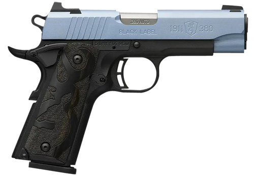 Browning 051990492 1911-380 Black Label Compact Frame 380 ACP 8+1, 3.63" Matte Stainless Steel Barrel, Polar Blue Cerakote Serrated Stainless Steel Slide, Matte Black Polymer Frame w/Beavertail