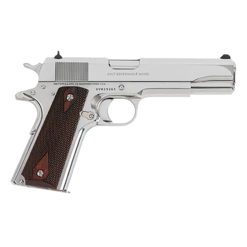 Colt Mfg O1073BSTS Government  38 Super 9+1 5" Stainless National Match Barrel, Stainless Steel Serrated Slide, Stainless Steel Frame w/Beavertail