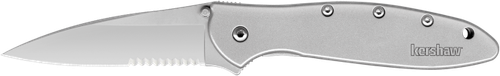 Kershaw 1660ST Leek  3" Folding Drop Point Part Serrated Bead Blasted 14C28N Steel Blade Bead Blasted 410 Stainless Steel Handle Includes Pocket Clip
