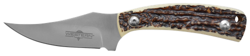 Camillus 19161 Western Crosstrail 3.25" Fixed Plain Silver 420 Steel Titanium Bonded Blade, Stag/Antler Delrin Handle, Includes Belt Loop/Sheath
