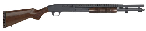 Mossberg 52150 590 Retrograde 12 Gauge Pump 3" 8+1 20" Matte Blued Heat Shield Barrel, Matte Blued Drilled & Tapped Receiver,  Fixed Walnut Stock