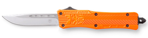 CobraTec Knives SORCTK1SDNS CTK-1  Small 2.75" OTF Drop Point Plain D2 Steel Blade/Orange Aluminum Handle Features Glass Breaker Includes Pocket Clip