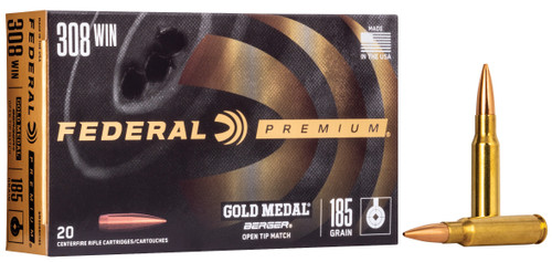 Federal GM308BH185 Premium Gold Medal 308Win 185gr Berger Jugernaught Open Tip Match 20 Per Box/10 Case