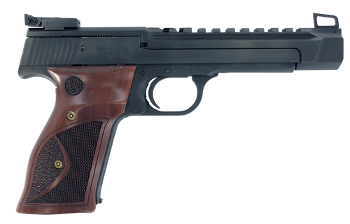 Smith & Wesson 178031 41 Performance Center Full Size Frame 22 LR 10+1, 5.50" Blued Button Rifled/Picatinny Rail Barrel, Blued Serrated Slide & Frame, Custom Wood Target Grip, Thumb Safety