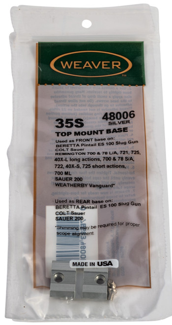 Weaver Mounts 48006 Top Mount Base 35S Silver Remington/Ruger/Weatherby