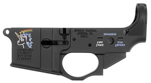 Spikes STLS030CFA Snowflake Stripped Lower Receiver Multi-Caliber 7075-T6 Aluminum Black Anodized with Color Fill for AR-15