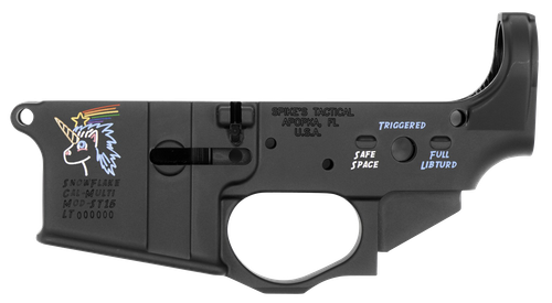 Spikes STLS030CFA Snowflake Stripped Lower Receiver Multi-Caliber 7075-T6 Aluminum Black Anodized with Color Fill for AR-15