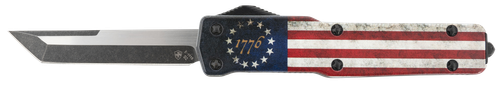 Templar Knife MZBRF221 Premium Weighted Betsy Ross Flag Slim 3.16" OTF Tanto Plain Black Oxide Stonewashed D2 Steel Blade, 4.93" Betsy Ross Flag Aluminum Zinc Alloy Handle