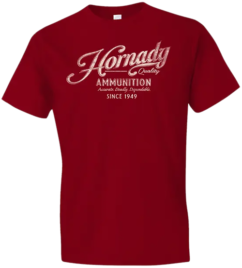Hornady Gear 31874 Vintage Script  Red Cotton Semi-Fitted XL