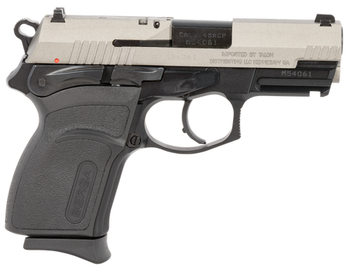 Bersa TPR45CDT TPRC  Compact Frame 45 ACP 7+1, 3.50" Black Steel Barrel, Nickel Cerakote Serrated Steel Slide, Matte Black Aluminum Frame w/Picatinny Rail, Ambidextrous