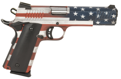Citadel CIT45FSPUSA M1911 Government 45 ACP 8+1, 5" Stainless Steel Barrel, American Flag Cerakote Serrated Steel Slide, Steel Frame w/Beavertail, Ambidextrous