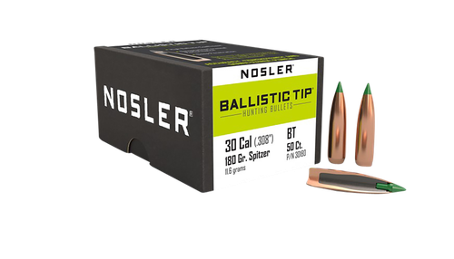 Nosler 30180 Ballistic Tip  30Cal 180gr Spitzer 50/Box