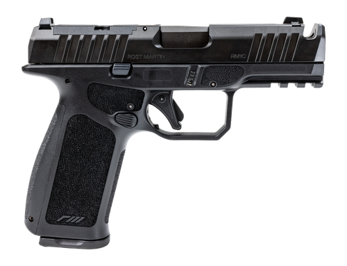 Rost Martin RM1CXBLKOSP10CA(COMP) RM1X Comp Compact 9mm Luger 10+1 4" Black Compensated Match Grade Barrel, Black Nitrocarburized Steel Optic Ready/Serrated Slide, Black Polymer Frame w/Picatinny Rail