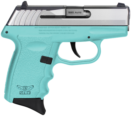 SCCY Industries CPX-3TTSB CPX-3  Sub-Compact Frame 380 ACP 10+1, 3.10" Stainless Quadlock Barrel, Serrated Stainless Steel Slide, SCCY Blue Polymer Frame w/Finger Grooves, No Safety, Right Hand