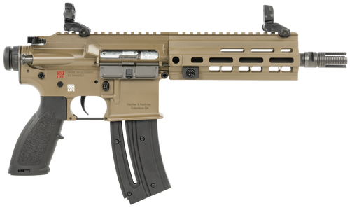 HK 81000531 416  Sports South Exclusive 22 LR 10+1 8.50" Black Steel Threaded Barrel, Flat Dark Earth Aluminum w/M-LOK & Picatinny Rail Receiver, Black Polymer Grip, Right Hand